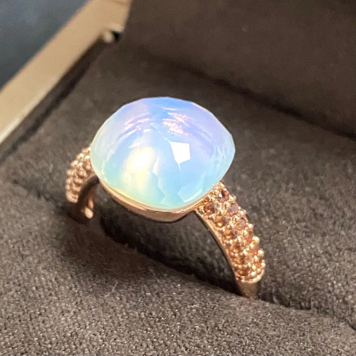 

Женское кольцо с лунным камнем 12,6 мм, плоское кольцо с инкрустацией из коричневого циркония, покрытое розовым золотом, бирюзовый Аметист, ювелирные изделия