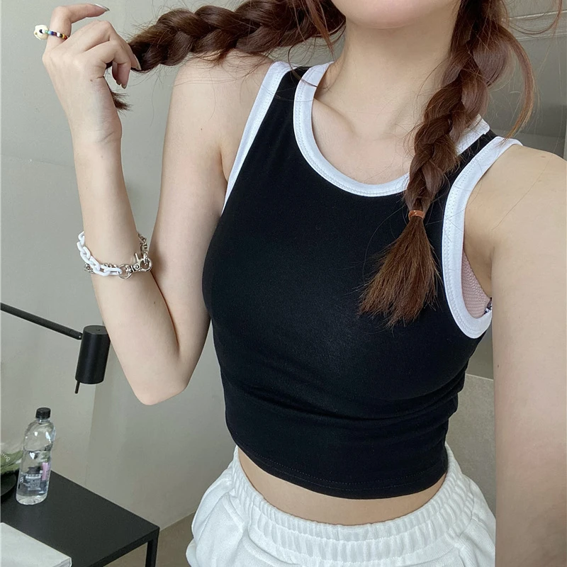 

New Models Sleeveless Camisole Undershirt Women's Sportswear with Chest Pad Short Solid Color Tops 2023 Spring and Summer