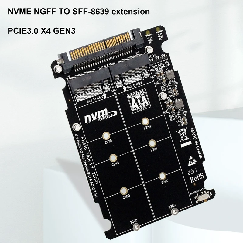 

Плата расширения PCIE3.0 NVME NGFF к U.2 SFF8639, плата переходника M.2 NVME к U.2, черная плата расширения с двойным интерфейсом, 1 шт.