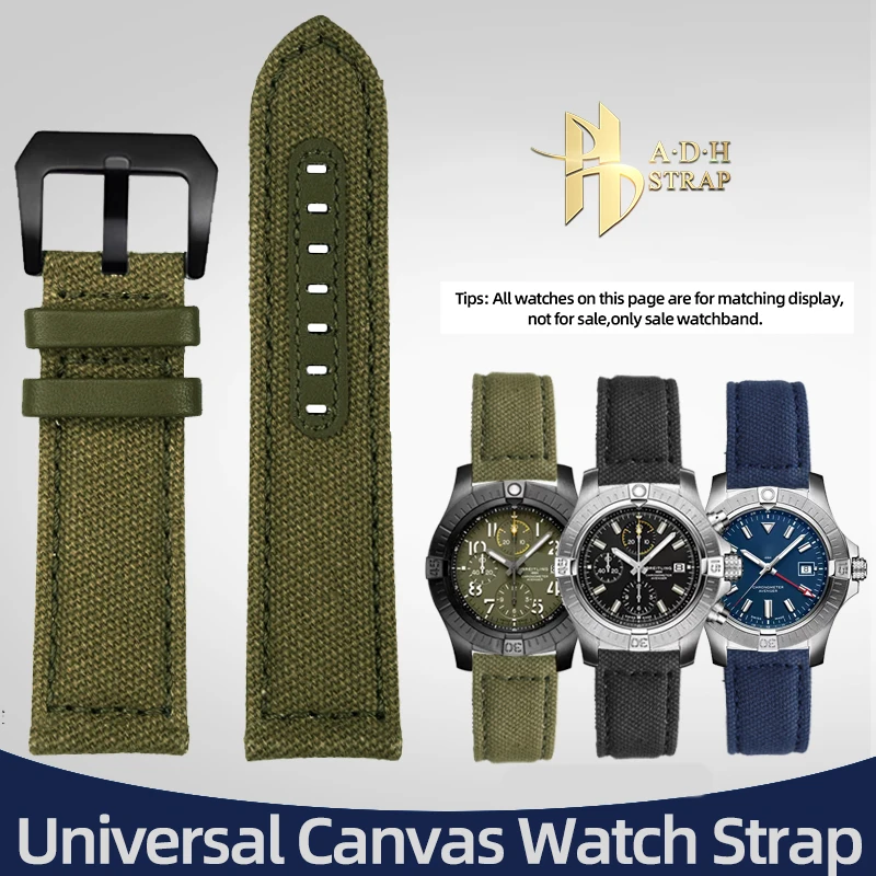 Фото Мужской Универсальный Холщовый ремешок для часов Panerai PAM335 441 111 1055 Breitling Avenger Premier, нейлоновый ремешок для наручных часов 20 22 24 мм, мягкий ремешок №1