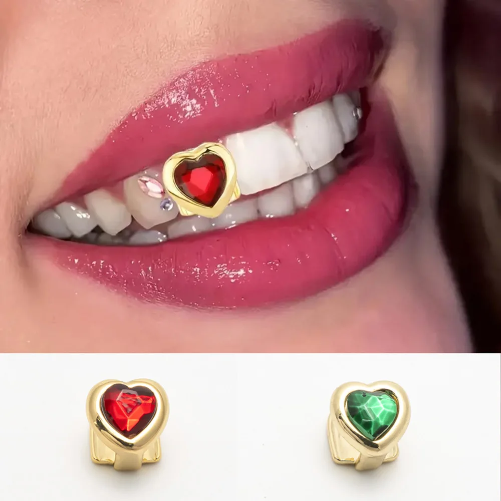 YOUNGX золотые серебряные цветные красные зеленые сердца циркониевые Зубные