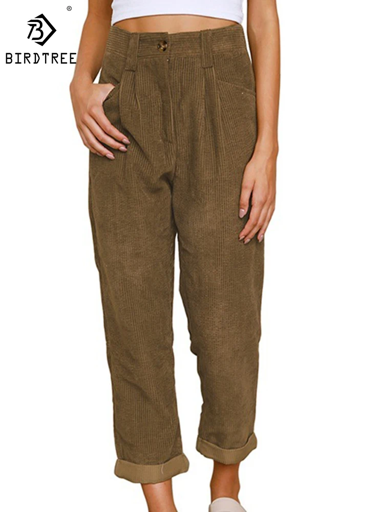 

Women Spring Corduroy Pants High Waist Autumn Vintage Korean Casual Straight Pants Elegant Loose Cotton Streetwear B27703J