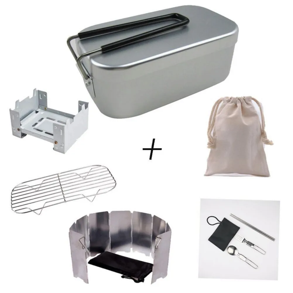 

Aluminum Alloy Camping Lunch Box Stainless Picnic Box Ourdoor Dinner Pail Travel Camping food Containe Storage Dinnerware