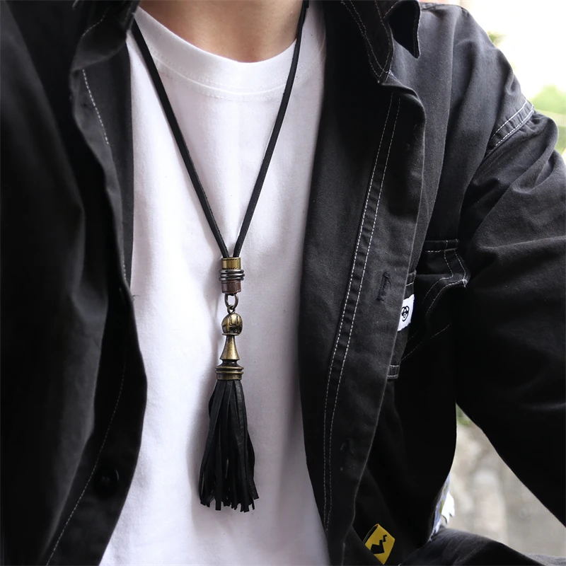 Ожерелье с кисточками в виде слона и подвески, винтажное коричневое кожаное ожерелье для женщин и мужчин, ювелирное изделие, массивное ожерелье для мальчиков