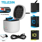 Аккумуляторная батарея TELESIN для GoPro 10 9 8 7 6 5, зарядное устройство с 3-сторонней светодиодной подсветкой, футляр для карт TF и чтения аккумуляторов для GoPro Hero 5 6 7 8 9, черный