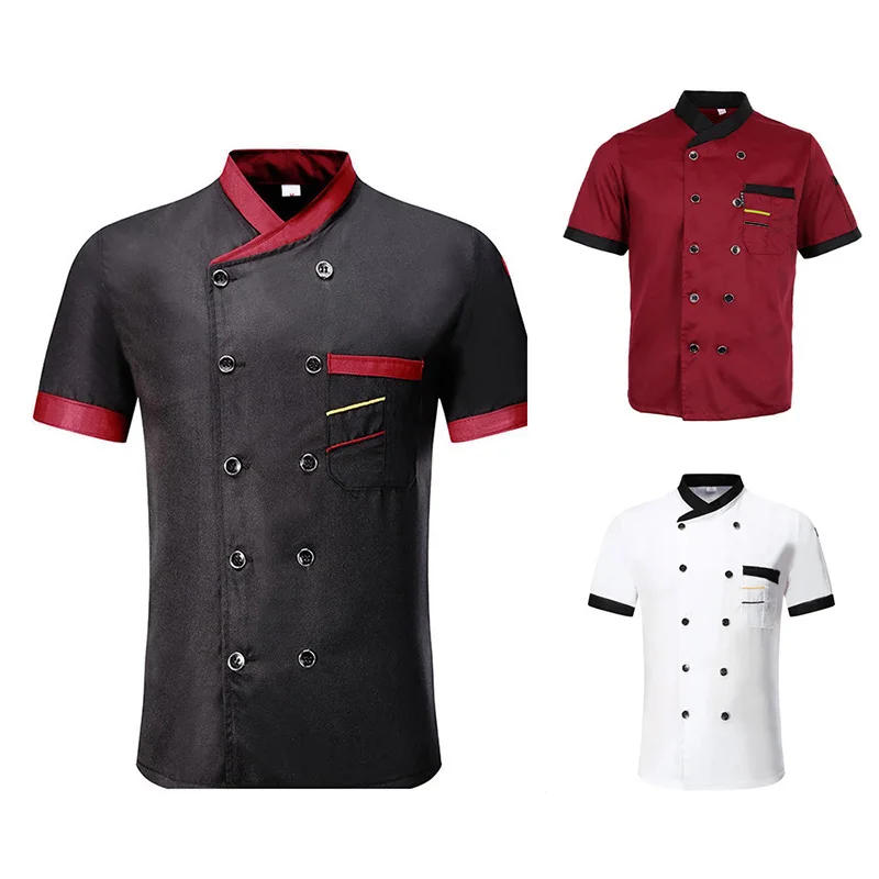 

Unisex Restaurant Uniform Bakery Food Service Short Sleeve Breathable Double Breasted Chef Uniform Cooking Clothes