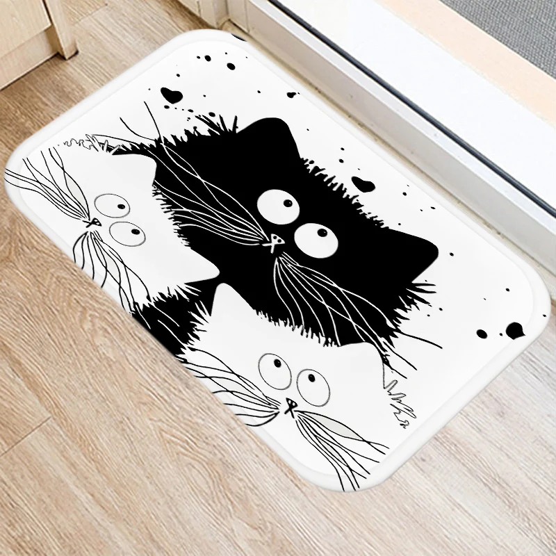 

Cute Cat Printed Kitchen Bath Entrance Indoor Door Mat Coral Velvet Carpet Doormat Colorful Floor Mats Anti-Slip Rug Home Decor