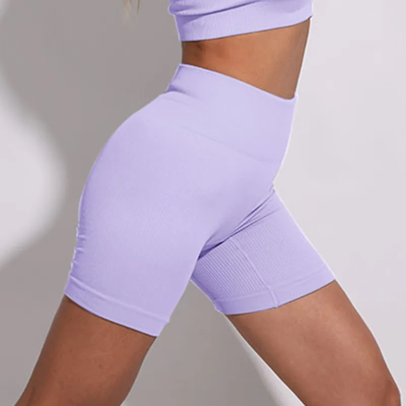 Women Shorts Ribbed Gym Sports Short Women's Cycling Shorts Fitness Push Up Tummy Control Seamless Ladies Workout Biker Tights