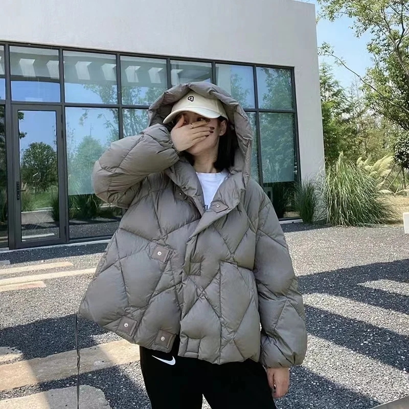 New Korean Fashion Winter Women 90% Down Jacket Hooded Parka Down Coats Solid Color Short Puffer Coat Ladies Casual Warm Outwear