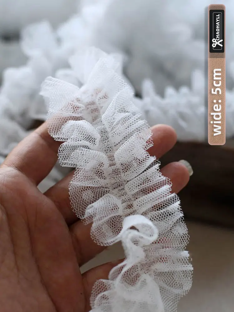 

5CM Wide Mesh Dot Tulle Lace for Fringe Trimmings DIY Party Women Wedding Dress Ruffle Cuffs Applique Sewing Accessories African