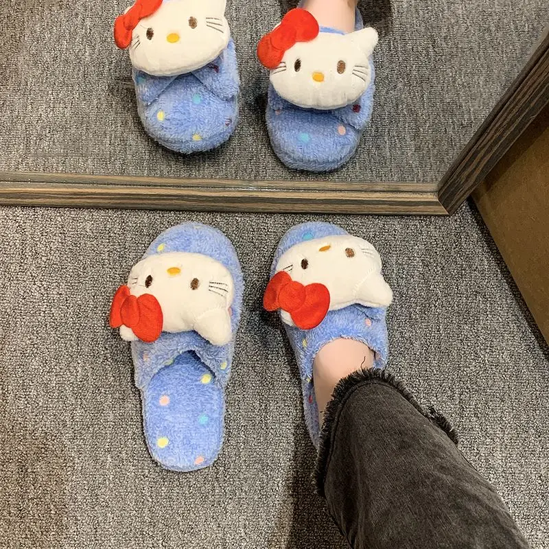 Милые и милые хлопковые тапочки Hello Kitty Kawaii на мягкой подошве Sanrio осенние зимние