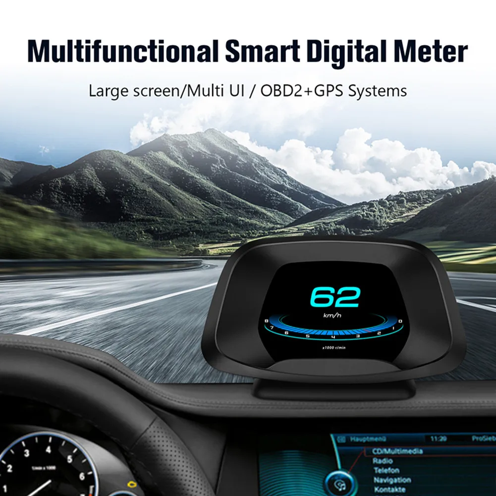 

P19 Car HUD OBD2 GPS Smart Speedometer Security Alarm Water Oil Temp Overspeed R Auto Electronics Shift Reminder Water Temp KM/H