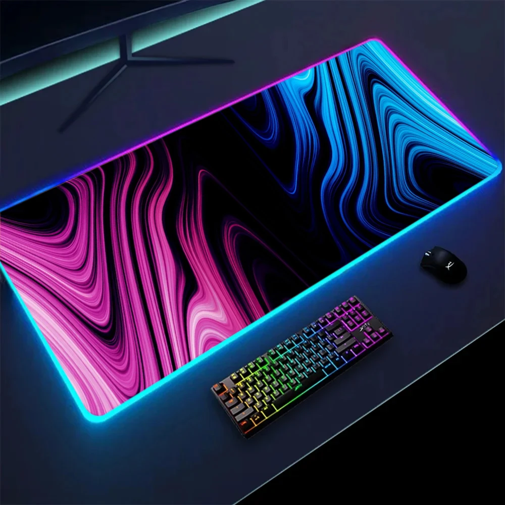 XXL RGB Gaming Mouse Pad Strata Liquid Texture Keyboard Pads HD Gamer Accessories Large LED Light Computer Carpet with Backlight