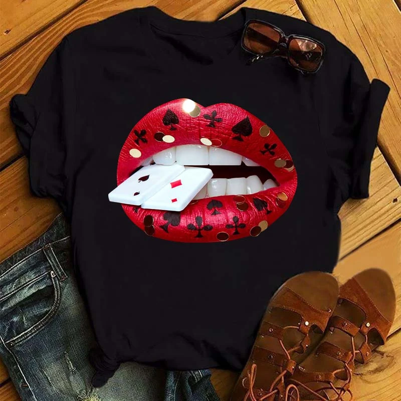 

WVIOCE Fashion Lip Print Women T-shirt Summer Casual Short-sleeved T-shirt 90's Female Summer Top Harajuku Clothes 27562