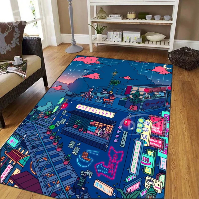 

Modern Anime Demon Slayer Felt Carpet Neon Japanese Laundry Room Mat Pattern Print Doormat Moderne Home Living Room Non-slip Rug