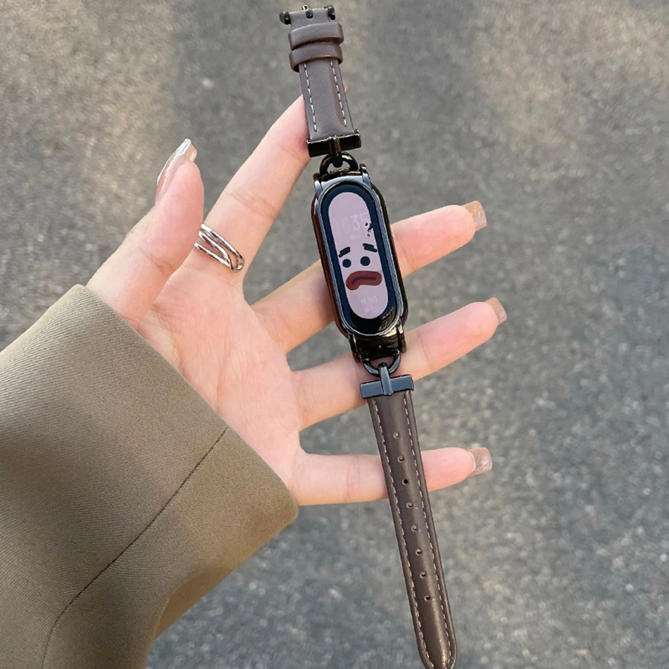 

Watch Band For Xiaomi Mi Band 8 7 6 5 Strap Fashion PU Leather D Metal Bracelet Replacement For Miband 5 6 3 4 Wristband Correa