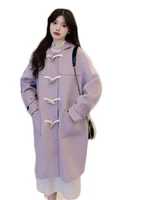 spring autumn hooded woolen ccoat women 2022 new winter college style horn button single breasted coat female n1510