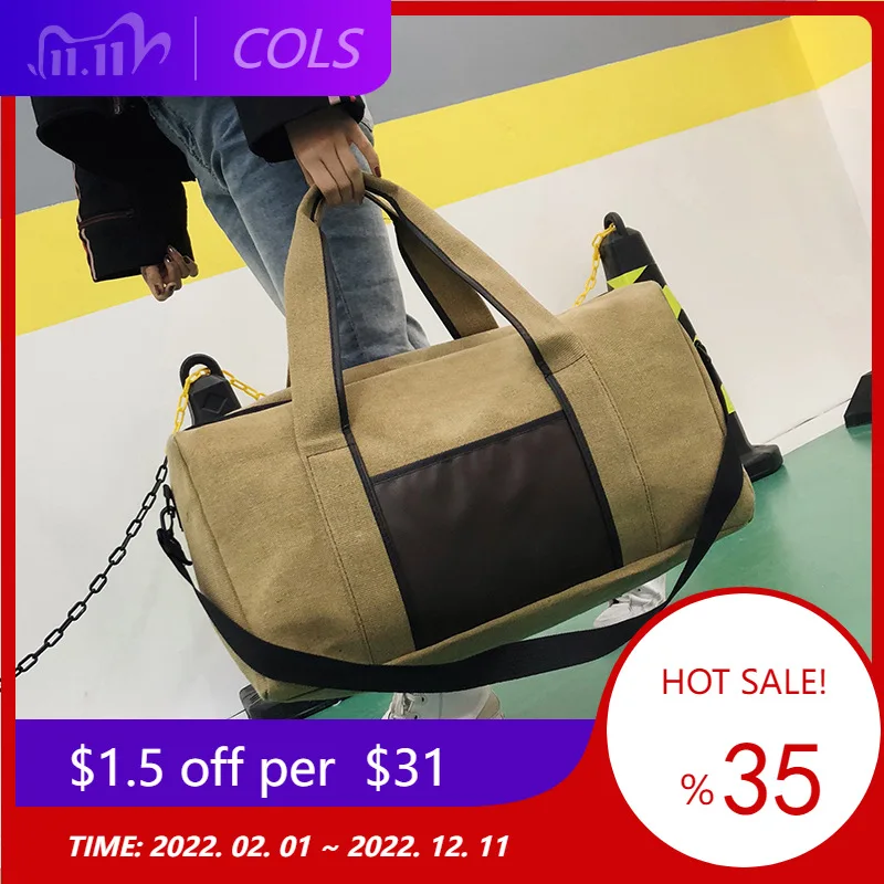 Scione Canvas Simple Travel Luggage Handbags Solid Durable Duffel Shoulder Bags Crossbody Weekend Carry Organizer for Men Women
