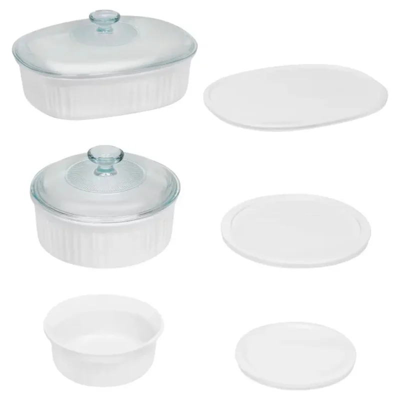 

CorningWare French White 8-Piece Ceramic Stoneware Casserole Set with Glass and Plastic Lids, Round & Oval