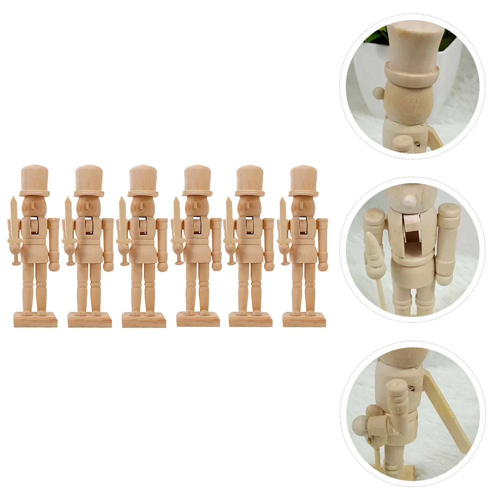 

6 Pcs Christmas Decorations Puppet White Embryo Walnut Soldier Wooden Nutcracker Accessories Ornaments DIY Bamboo