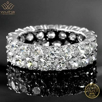 wuiha real 925 sterling silver round brilliant cut vvs1 two row synthetic moissanite ring for women wedding gift drop shipping