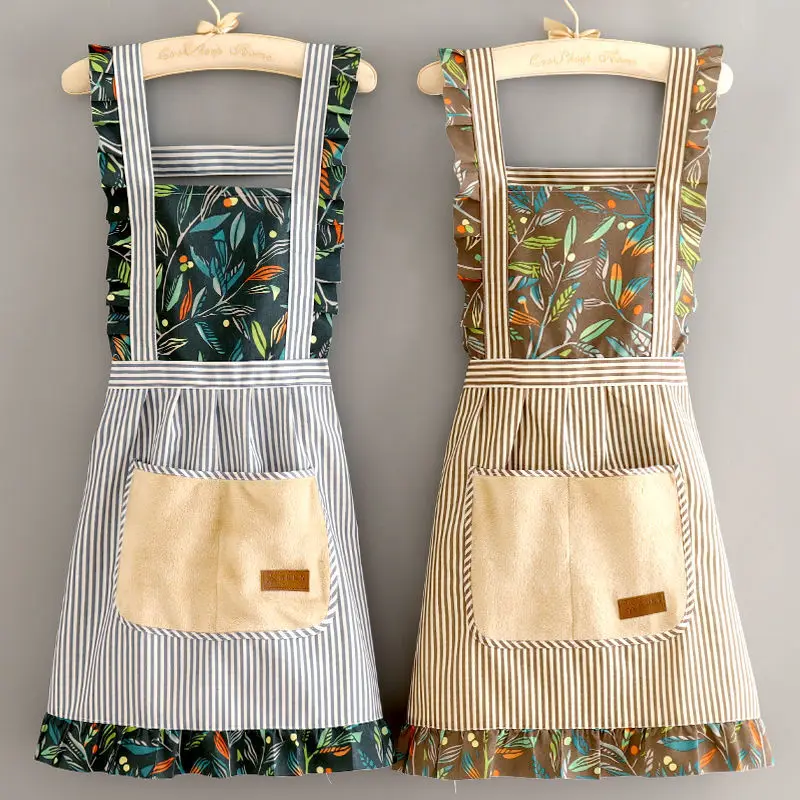 

High-end Home Kitchen Canvas Apron Female Waist Breathable Wear-resistant Anti-fouling Work Clothes Summer Thin Aprons