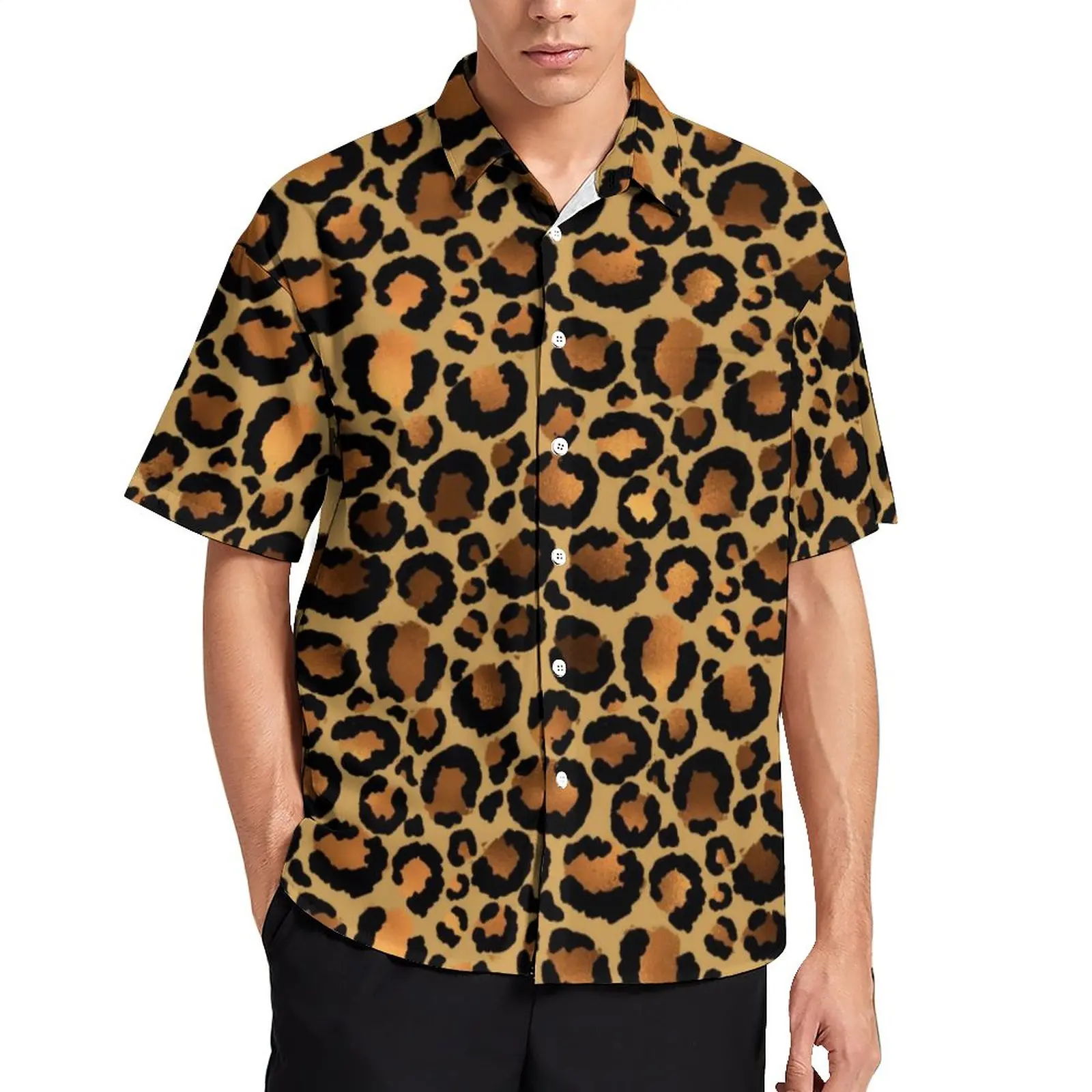 

Повседневная рубашка в стиле диких животных, коричневая пляжная Свободная рубашка в горошек с леопардовым принтом, Гавайские модные блузки, Топ оверсайз с короткими рукавами на заказ