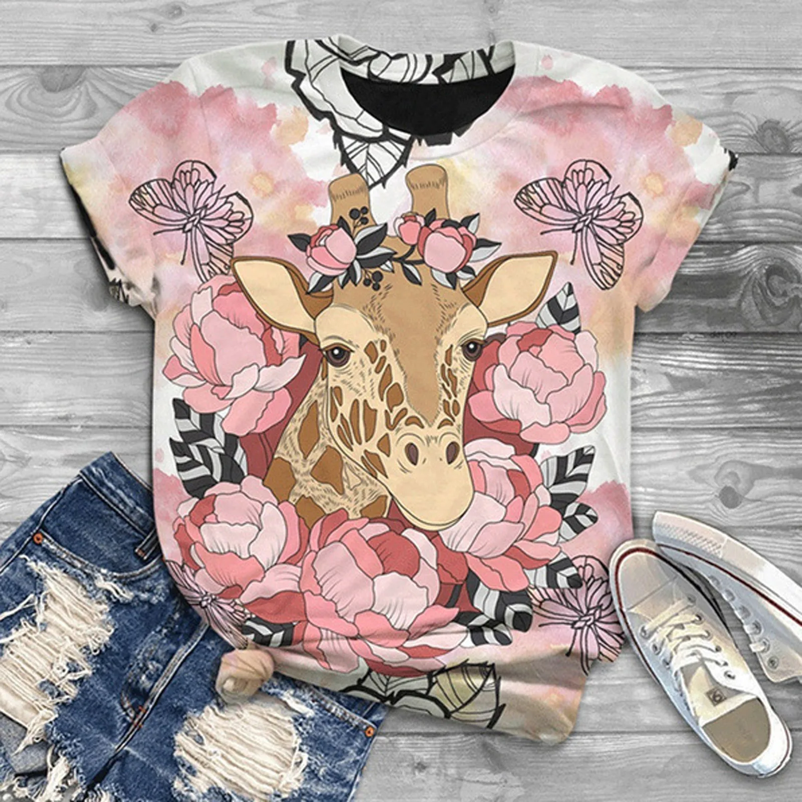 

2022 Harajuku women cartoon T-shirt cute animal cow print fashion street top