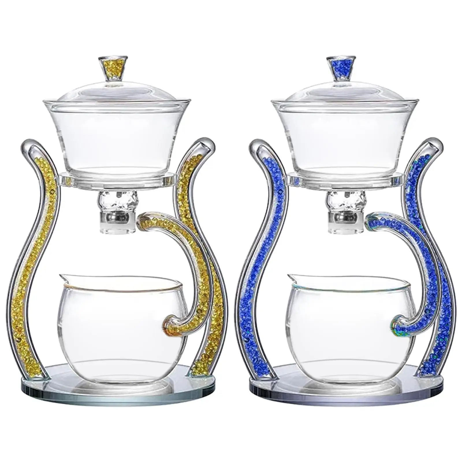 

Glass Automatic Lazy Tea Set Magnetic Rotating Bowl Automatic Tea Making Pot Heat-Resistant Lazy Kungfu Tea Set for Desktop Home