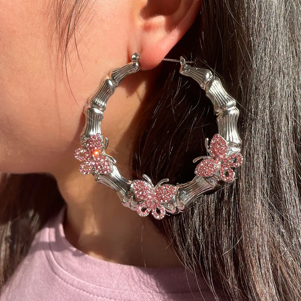 Customized Diamond Butterfly Earrings Custom Name Bamboo Earrings Big Letter Personalised Name Earrings for Women Girls Gift