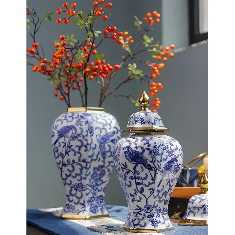 Ваза керамическая 46 см в китайском стиле керамика голубого и белого цветов advanced