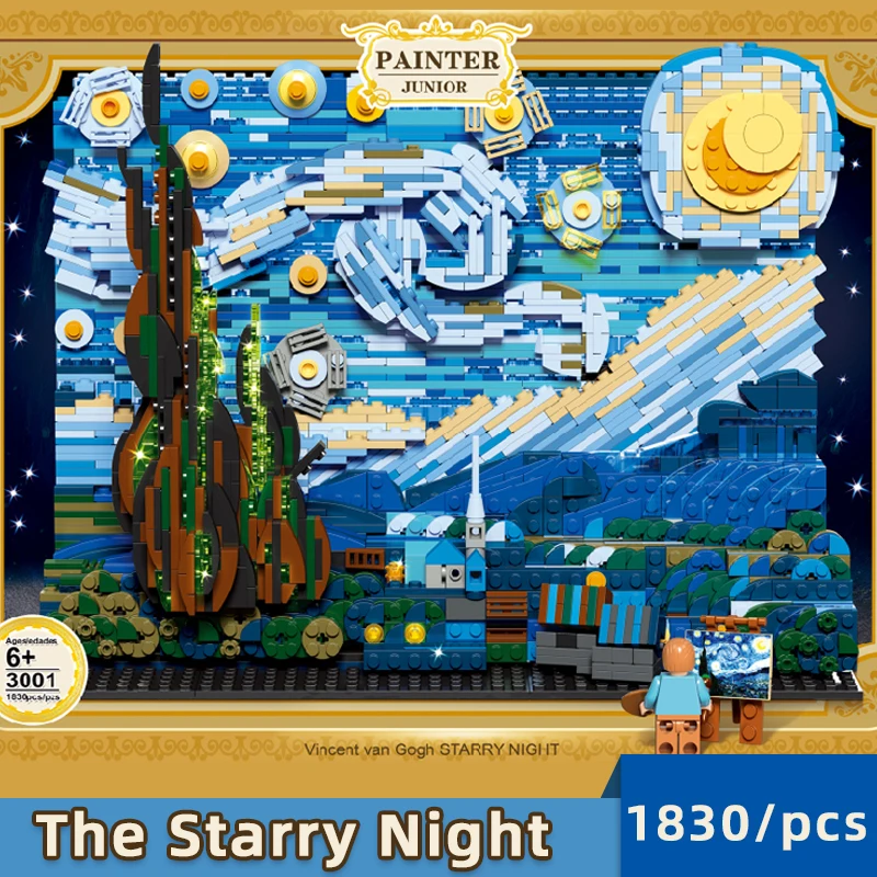 

The Starry Night Moc Building Blocks Pixel Art Mosaic Painting Set Diy Van Gogh World Masterpiece Kids Gifts