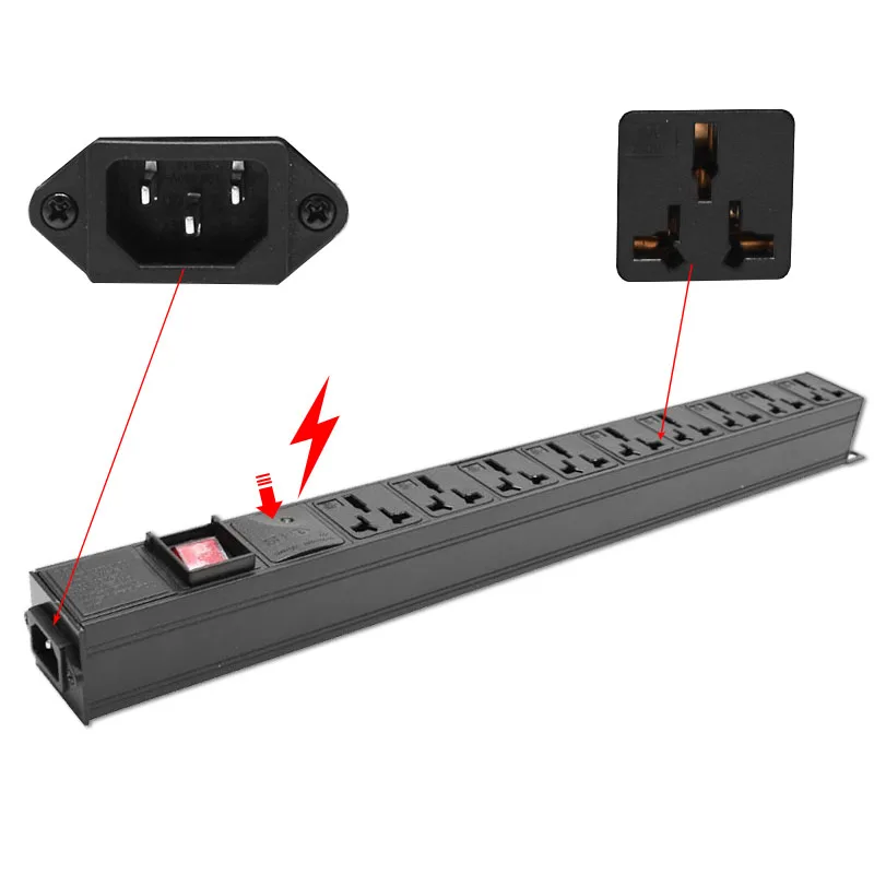 

PDU Power Strip стойка сетевого шкафа 16A Электрическая универсальная розетка 9AC с двойным переключателем C13 интерфейсная розетка с переключателем