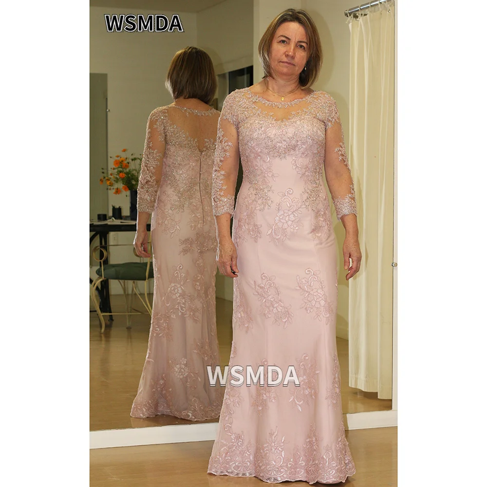 

2021 ИЛЛЮЗИЯ платья для матери невесты с глубоким круглым вырезом Кружевная аппликация Тюль с рукавом 3/4 официальное платье свадебное платье