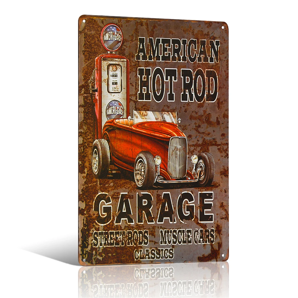 

American Hot Rod Garage Wall Decor Car Gas Oil Route 66 Vintage Stickers Decor Iron Retro Tin Metal Signs Wall Plaques