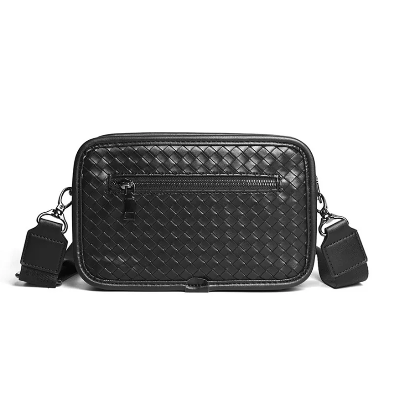 Men's Casual Shoulder Bags Retro Braid Messenger Bag PU Leather Crossbody Bags Japanese Tooling Minimalist Shoulder Bags for Men