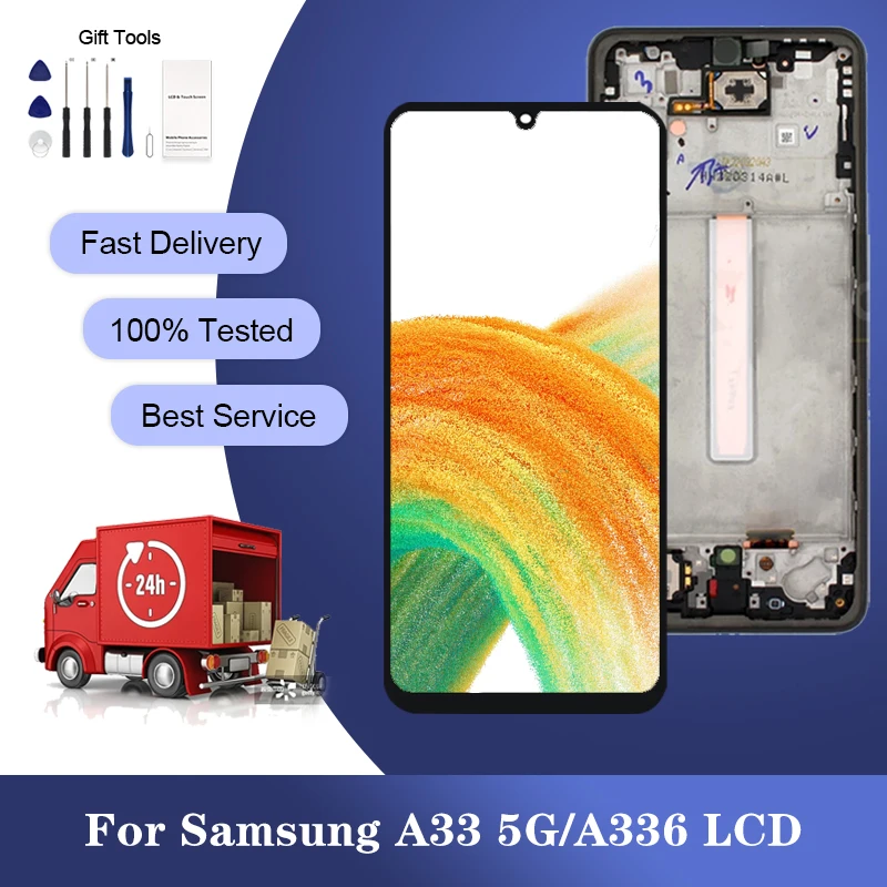

ЖК-дисплей 6,4 дюйма A336 для Samsung Galaxy A33 с сенсорным дигитайзером в сборе A336B A336E, сменный экран дисплея с рамкой