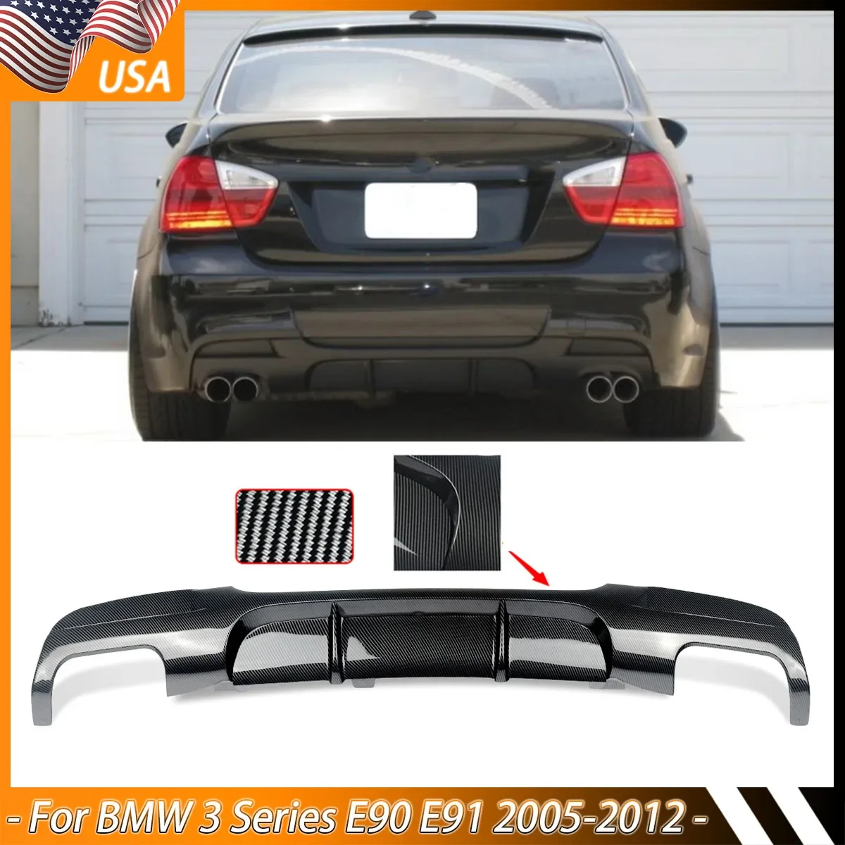 MagicKit Carbon Look PP задний диффузор для BMW E90 E91 330i 335i M Sport бампер 2005-2013