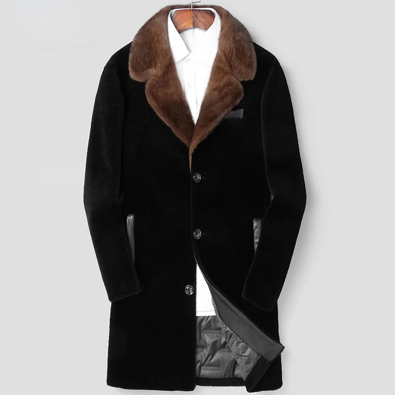 

Мужская теплая парка с воротником из натурального меха норки