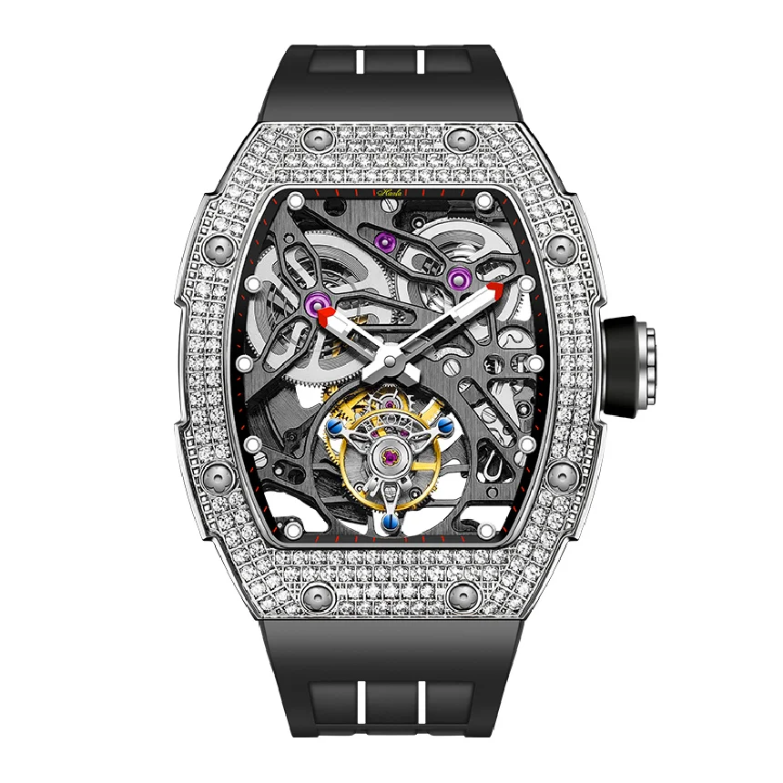 

Haofa 1901 Skeleton Automatic Tourbillon Movement Watch For Men Luxury Diamond Case Mechanical Tourbillon Sapphire Mens Watch