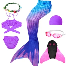 Traje de baño de cola de sirena para niños y niñas, bañador con aleta Monofin, color rosa, azul, para fiesta de Halloween