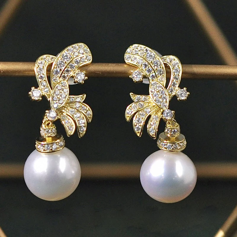 

MeiBaPJ 8-9mm Natural White Round Pearls Fashion Bow Drop Earrings 925 Silver Fine Wedding Jewelry for Women