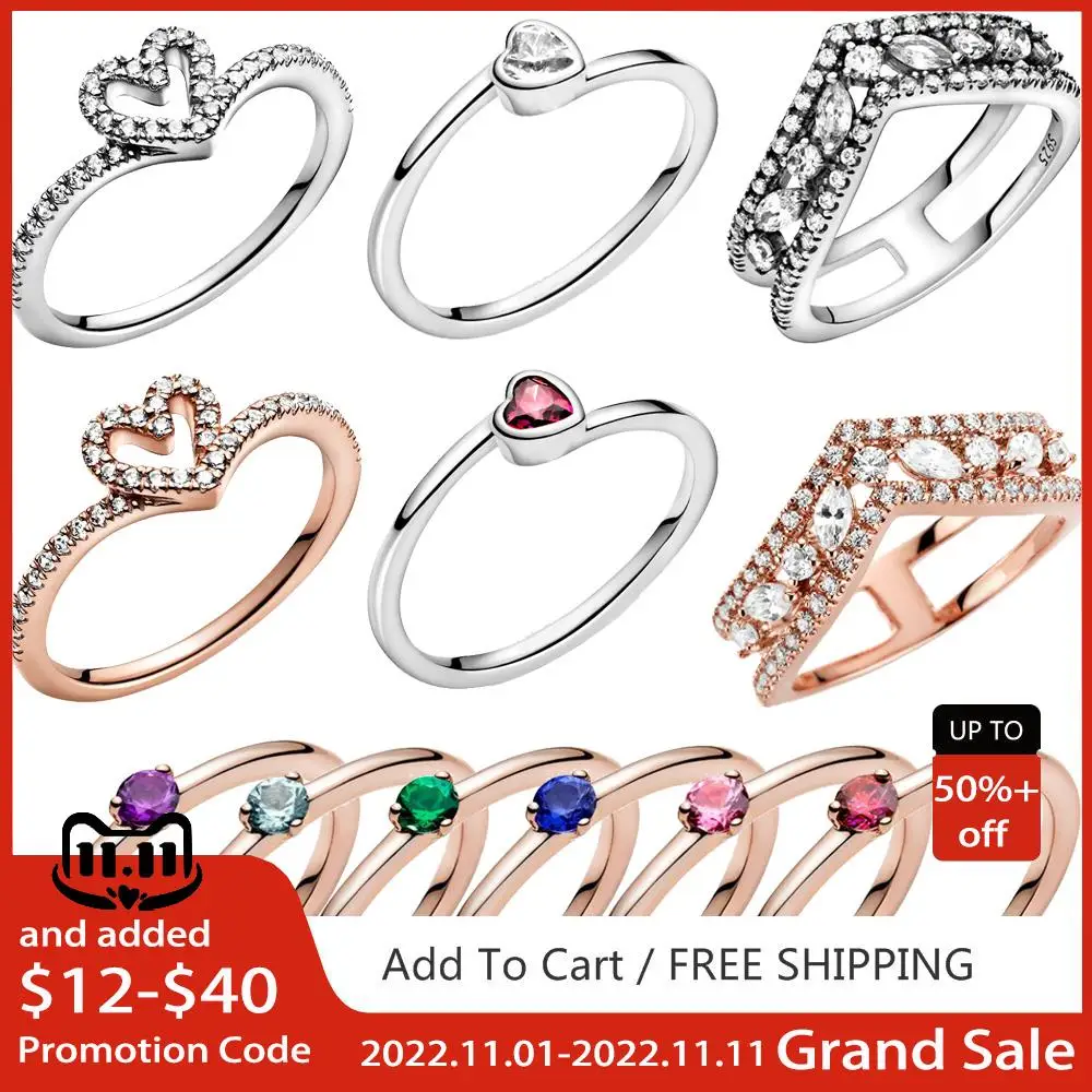 

New 925 Sterling Silver Rings Colorful Solitaire Heart Ring For Women Jewelry Engagement Anniversary Gift