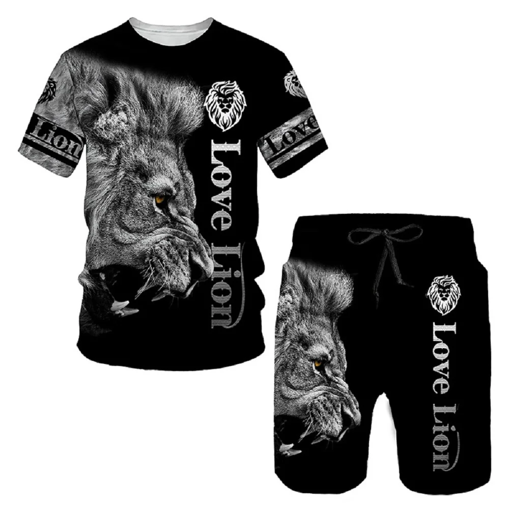 The Tiger 3D Printed Women's Mens T-shirts Sets Fashion Men's Lion Tracksuit Tops Shorts Sport And Leisure Summer Male Suit