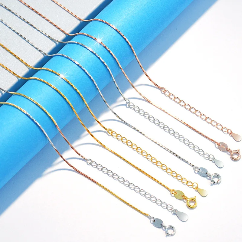 

Necklace Women's S925 Sterling Silver Plating Color Gold Necklace Women's Simple Color Silver Universal Buckle Box Chain Light L