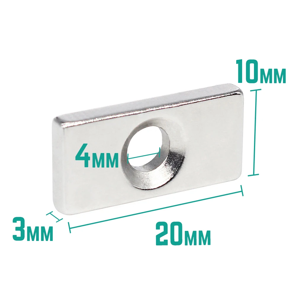 

5/10/20/50/100PCS 20x10x3-4mm Block Countersunk Search Magnet Hole 4mm 20x10x3-4 Sheet Strong Permanent NdFeB Magnets 20*10*3-4
