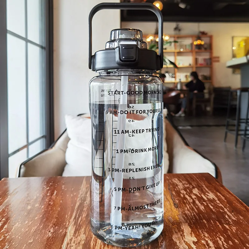 

Water Bottle with Straw Girls Portable Travel bottles Fitness Bike Summer Cold Water Jug with Time Marker Free Shipping Items