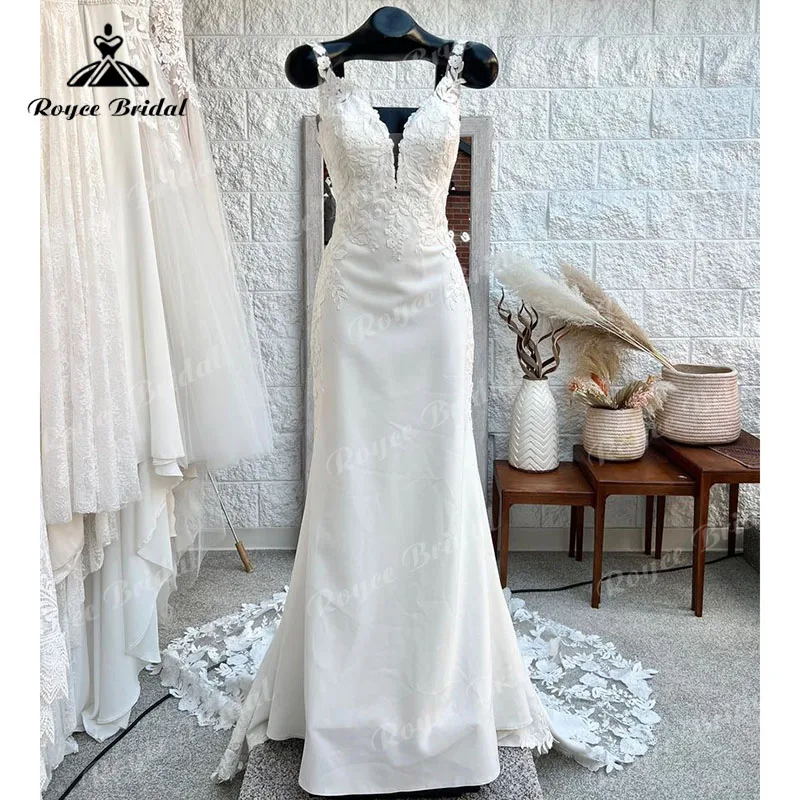 

Женское свадебное платье с юбкой-годе, кружевное платье с аппликацией, открытой спиной и V-образным вырезом, без рукавов, индивидуальный пошив, 2022