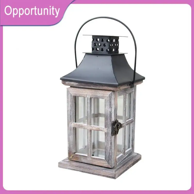

Nordic Windproof Lantern Wooden Wind Candle Holder European Hanging Candlestick For Church Wedding Decor Retro Candle Stand