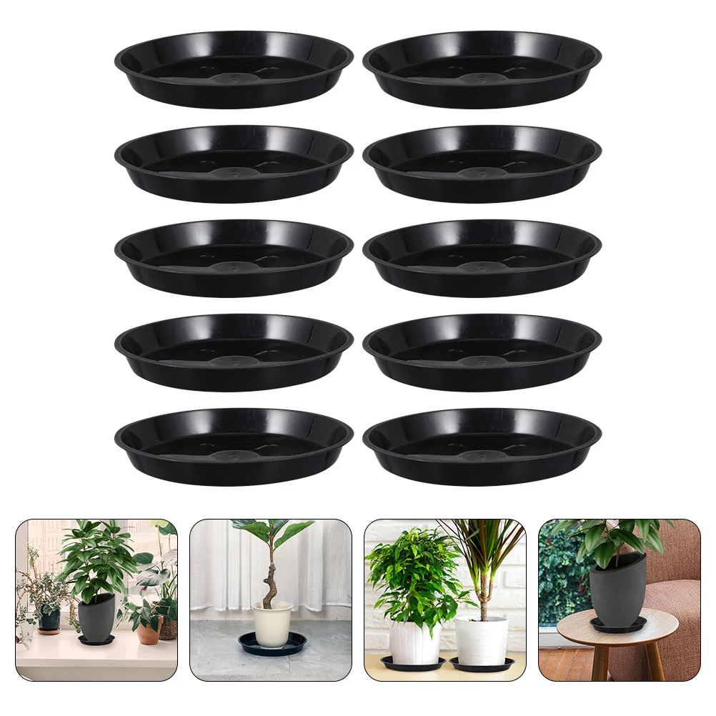 

Inch Indoor Coasters Saucer Pcs Plastic Flower 12 Trays Drip Plants Planter 10 Large Pot Round Black